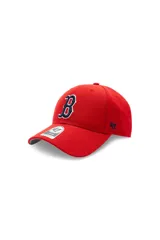 Gorra roja de béisbol con logo bordado de los Boston Red Sox en azul marino y visera curva.