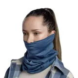 Cuello multifuncional de lana merino, color azul, con diseño ligero y elástico, ideal para actividades al aire libre.