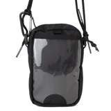 Bandolera negra de poliéster con correa ajustable y logo de Converse en la parte inferior.