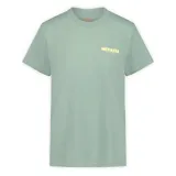 Remera de algodón color verde, con cuello redondo, mangas cortas y logo de la marca Merrell estampado en el pecho.