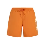 Short de baño O'Neill modelo Cali, color naranja, con cintura elástica con cordón ajustable y logo de la marca estampado en blanco en el lateral.