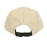 Gorro tipo 5-panel color beige con textura cuadriculada y parche frontal con el logo de Independent en letras blancas sobre fondo negro.