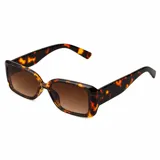 Lentes de sol con armazón rectangular de carey y cristales marrones degradados.