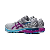 Championes de running Asics GT-2000 9, color gris claro con detalles en azul y fucsia.
