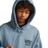 Canguro celeste con capucha, cordones ajustables y bolsillo tipo canguro. Estampado con el logo de Vans en el pecho.