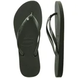 Ojotas Havaianas Slim Crystal Swarovski II color verde oscuro, con tiras finas y aplique de cristal Swarovski.