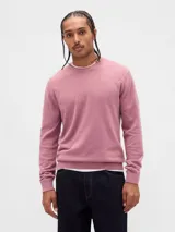 Buzo de punto con cuello redondo, manga larga y puños acanalados. Diseño liso en color rosado.