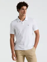 Polo blanca Original Penguin Daddy Sticker Pete Pique, corte recto, cuello con solapa y logo bordado en el pecho.