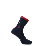 Medias deportivas de caña media color azul marino, con detalles en rojo y blanco. Presentan el logo del Club Nacional de Football y la marca Tiffosi, con refuerzos antideslizantes en la planta del pie.