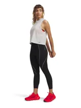 Calza deportiva de tiro alto en color negro, confeccionada en tejido elástico con costuras termoselladas y detalles de cinta reflectante a lo largo de las piernas.