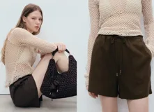 Short de corte recto confeccionado en mezcla de lino y viscosa, con cintura elástica y cordón ajustable.