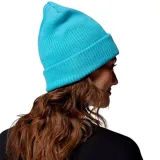 Gorro de lana Columbia modelo Lost Lager II, color turquesa, de punto acanalado con vuelta y parche de cuero sintético con el logo de la marca en el frente.