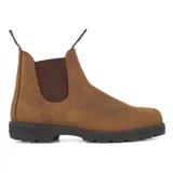 Botas tipo chelsea Blundstone modelo 562, confeccionadas en cuero premium crazy horse color marrón. Presentan elástico lateral a tono, suela de TPU de alta durabilidad con entresuela acolchada y sistema de amortiguación XRD en el talón.