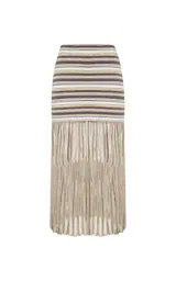 Pollera midi de punto Le Lis Blanc con estampado de rayas multicolor, tiro alto, diseño ajustado en la parte superior y sección inferior plisada y fluida.