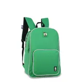 Mochila verde con detalles en blanco y negro, con el logo de los Boston Celtics y el logo de la NBA.