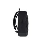 Mochila Hurley No Comply de color negro, diseñada con correas frontales estilo táctico, compartimento principal con cierre, asa superior y etiqueta con el logo de la marca en la parte frontal.