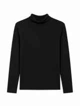 Polera de manga larga en color negro, con cuello alto tipo tortuga y diseño ajustado al cuerpo.