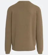 Suéter negro de tejido de punto maquinetado con cuello redondo y manga larga.