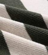 Polo de manga corta Marfinno a rayas horizontales verde oscuro y beige, confeccionado en mezcla de algodón y poliéster con textura en relieve. Cuenta con cuello polo y cierre frontal parcial.