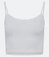 Top cropped de breteles finos, con escote redondo. Prenda confeccionada en tejido de malla de algodón más sostenible.