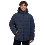 Campera parka acolchada de color gris oscuro, con cierre frontal completo, capucha ajustable y bolsillos laterales. Presenta un diseño funcional con estructura resistente y logo de la marca en el pecho.