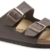 Sandalias Birkenstock Arizona para hombre, color marrón oscuro, con dos correas ajustables con hebillas metálicas y plantilla anatómica de corcho y látex.