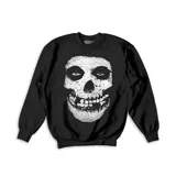 Buzo de cuello redondo y manga larga, color negro con estampa frontal en blanco del icónico logo de la banda Misfits.