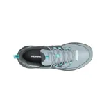 Championes de senderismo Merrell modelo Speed Strike 2 Waterproof, color gris con detalles en verde agua. Presentan una construcción robusta con malla y cuero sintético, membrana impermeable, entresuela de espuma EVA para mayor amortiguación y suela de goma con tacos para tracción en terrenos irregulares.