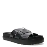 Sandalias tipo slider Bottero de cuero negro, con diseño de tiras anchas entrecruzadas y suela de plataforma plana con base dentada.