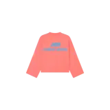 Remera de manga larga color salmón, con cuello redondo y estampado frontal con el logo y el nombre de la marca en color celeste.