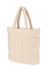 Bolso tipo tote acolchado con diseño matelaseado de cuadros, con asas superiores y cierre principal.