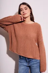 Sweater celeste de tejido de punto calado con lurex, de corte holgado y mangas largas.