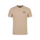 Remera Emporio Armani EA7 de manga corta y cuello redondo, color beige, con pequeño logotipo impreso en el pecho.