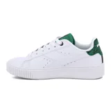 Championes urbanos Diadora modelo Set, color blanco con plataforma. Presenta detalles en verde y negro en el forro interior y cordones.