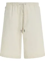 Pantalón corto tipo bermuda de Tommy Hilfiger en color beige, con cintura elástica y cordón ajustable. Cuenta con bolsillos laterales y diseño minimalista.