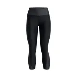 Calza capri deportiva Under Armour HeatGear, color negro con detalles en gris, de tiro alto y confeccionada en poliéster y elastano.