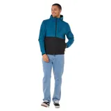 Campera Rip Curl Anti Series Elite, diseño bicolor en azul y negro, con capucha ajustable, cierre frontal completo y bolsillo en el pecho con cierre.