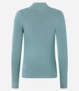 Blusa verde oscuro de viscosa con cuello alto y mangas largas con abertura en el puño.