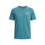 Remera de manga corta Under Armour, color turquesa, con cuello redondo y logo de la marca estampado en blanco en el pecho.