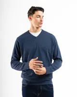 Buzo tejido de punto con cuello en V, de calce regular y mangas largas con puños acanalados.
