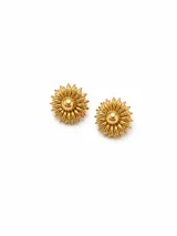 Aros de diseño circular con forma de flor, compuestos por una esfera central lisa rodeada de pétalos alargados con acabado brillante.