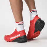 Championes de trekking Salomon S/Lab Pulsar 3 de color rojo con suela negra y detalles en blanco, diseñados para trail running.