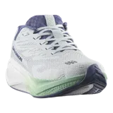 Championes de running Salomon Aero Blaze 4, color blanco con detalles en lila y verde menta. Incorporan parte superior de malla técnica transpirable, entresuela acolchada optiFOAM² y suela de gran tracción.