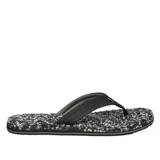 Ojotas Sanuk modelo Bubblecush, de color negro con plantilla de textura granulada en tonos gris, blanco y negro que masajea cada paso. Tiras anchas y acolchadas de color negro.