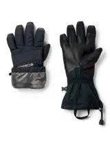 Guantes técnicos de invierno Columbia Whirlibird III, color negro. Cuentan con tecnología impermeable y transpirable Omni-Tech, forro termorreflectante Omni-Heat, palma de piel de cabra resistente a la intemperie, ajuste de puño con una sola mano, correa de cincha ajustable y compatibilidad con pantallas táctiles.