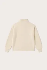 Abrigo de estilo casual con cuerpo de paño y mangas tejidas en punto acanalado. Presenta cuello alto, cierre frontal con cremallera y solapa con botones a presión, además de bolsillos laterales integrados.