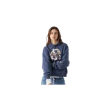 Hoodie oversize azul marino con capucha, bolsillo tipo canguro y gran estampado frontal con monograma y el texto 'EMESTUDIOS'.