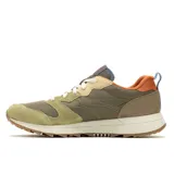 Championes Merrell modelo Alpine 83, con diseño retro en tonos verde oliva, beige y naranja. Confeccionados en una combinación de gamuza y tela, cuentan con entresuela de espuma EVA para mayor estabilidad y suela de goma resistente.