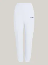 Pantalón de jogging celeste de algodón con corte cónico, cintura elástica y logo bordado de Tommy Hilfiger en negro.