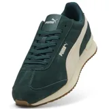 Championes urbanos Puma modelo R78 Wind SD, color verde oscuro con detalles en beige. Presentan el diseño clásico de la marca con la franja lateral característica y suela de goma.